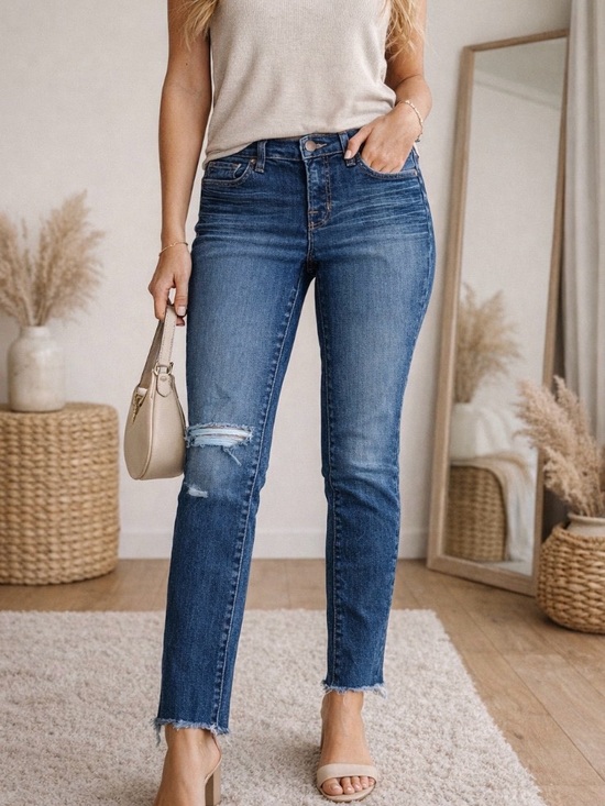 J Brand Denim - J Brand Blue Distressed Straight-Leg Jeans